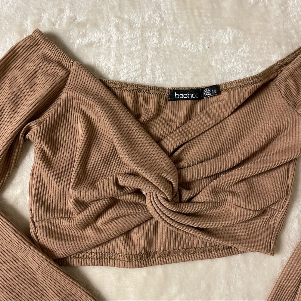 Off the shoulder tan crop top